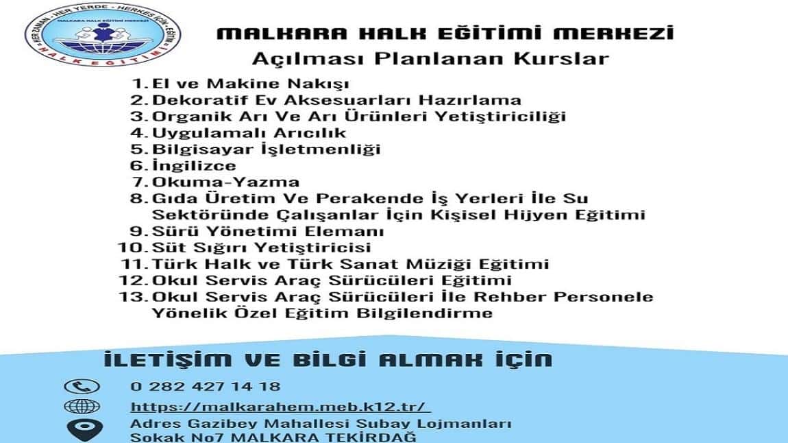 2025-2026 Eğitim Öğretim Yılında Kurumumuzda Açılması Planlanan Kurslar
